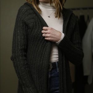 Dark Gray Long Hooded Sweater WITH POCKETS!